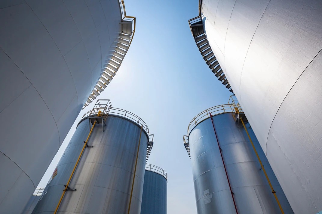 Vertical bulk storage tanks - tank inspection services, non destructive testing. Inspected by APEC Inspection