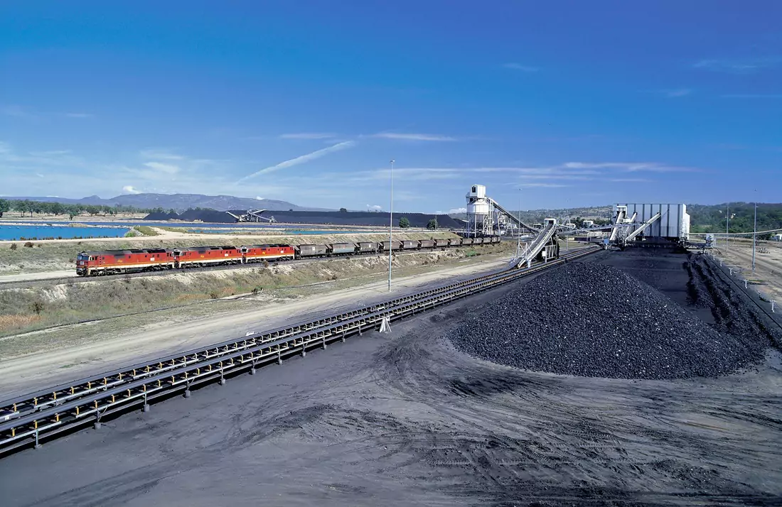 Hunter Valley NSW, Coal being loaded onto train from Conveyor belts 