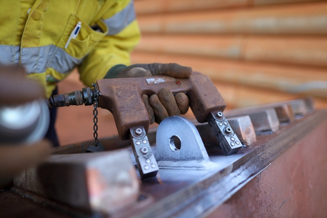 Magnetic Particle Testing on beam structure - inspected by APEC Inspection to reveal surface defects.